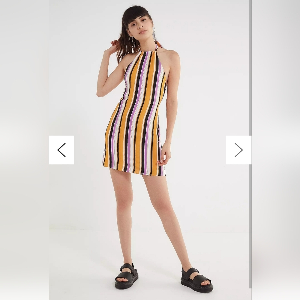 Urban Outfitters Halter Bodycon Mini Dress in Yellow and White